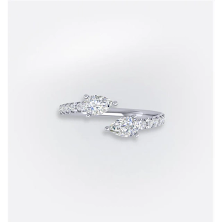 Vertical 18K White Gold Pear Diamond Bypass Ring