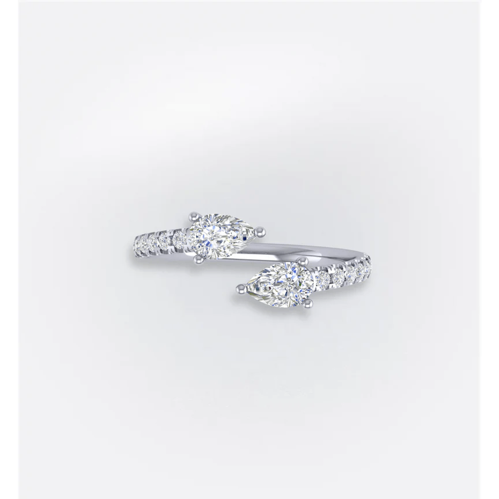 Vertical 18K White Gold Pear Diamond Bypass Ring