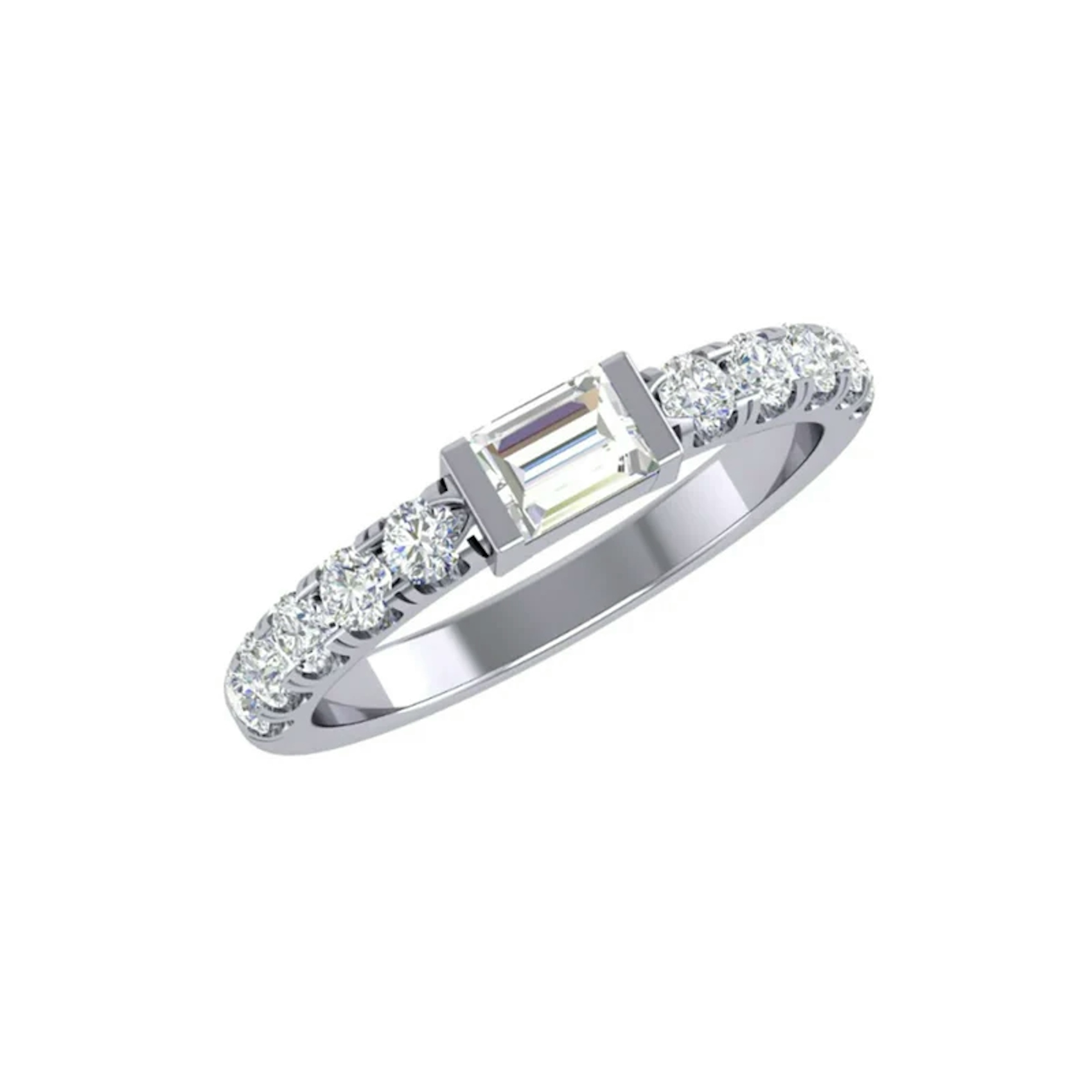 Vertical 18K White Gold Diamond Band
