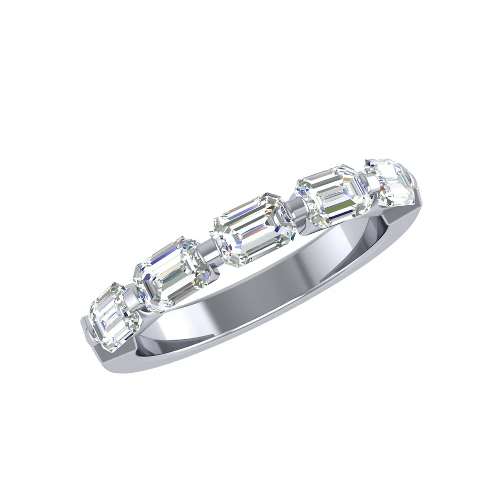 Vertical 18K White Gold Emerald Diamond East West Band