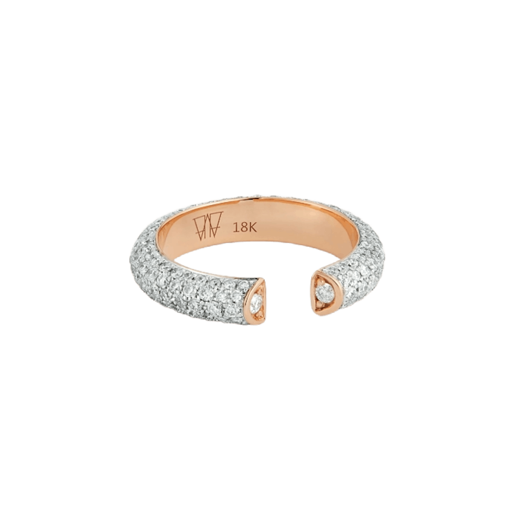 Vertical 18K Rose Gold Thoby Diamond Pave Tubular Cuff Ring