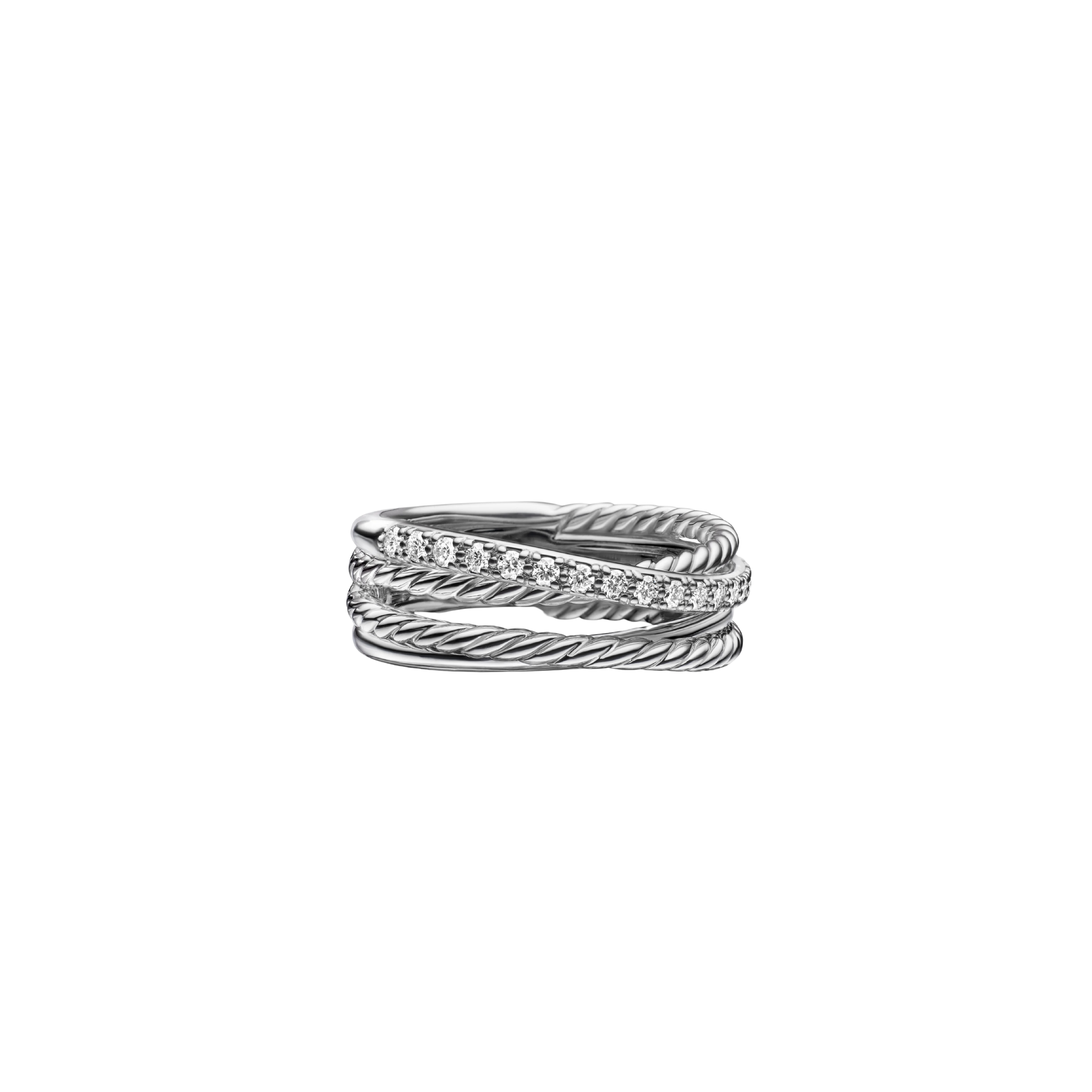 Vertical Crossover Band Ring Sterling Silver with Diamonds, 6.8mm