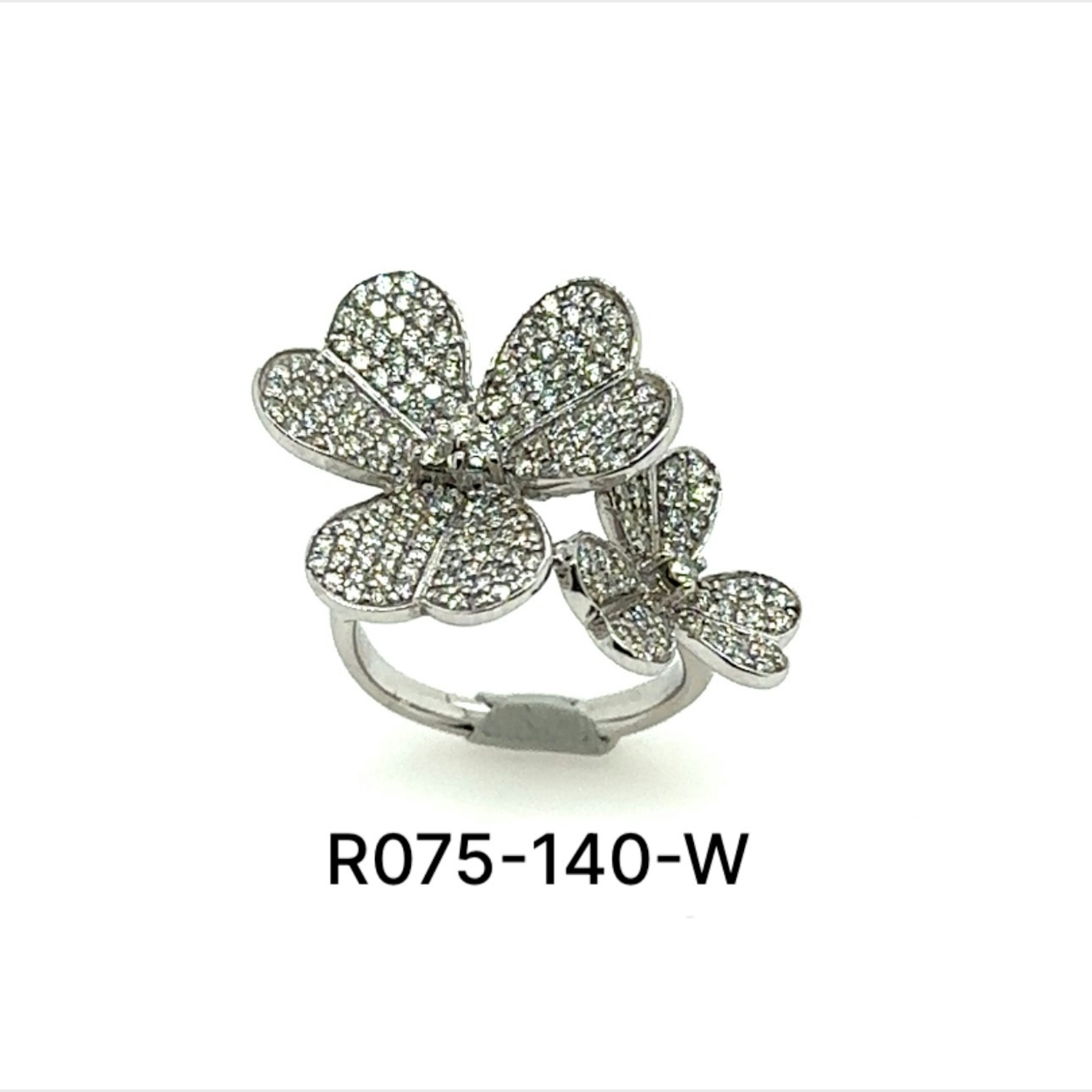 Vertical 14K White Gold Diamond Double Flower Ring