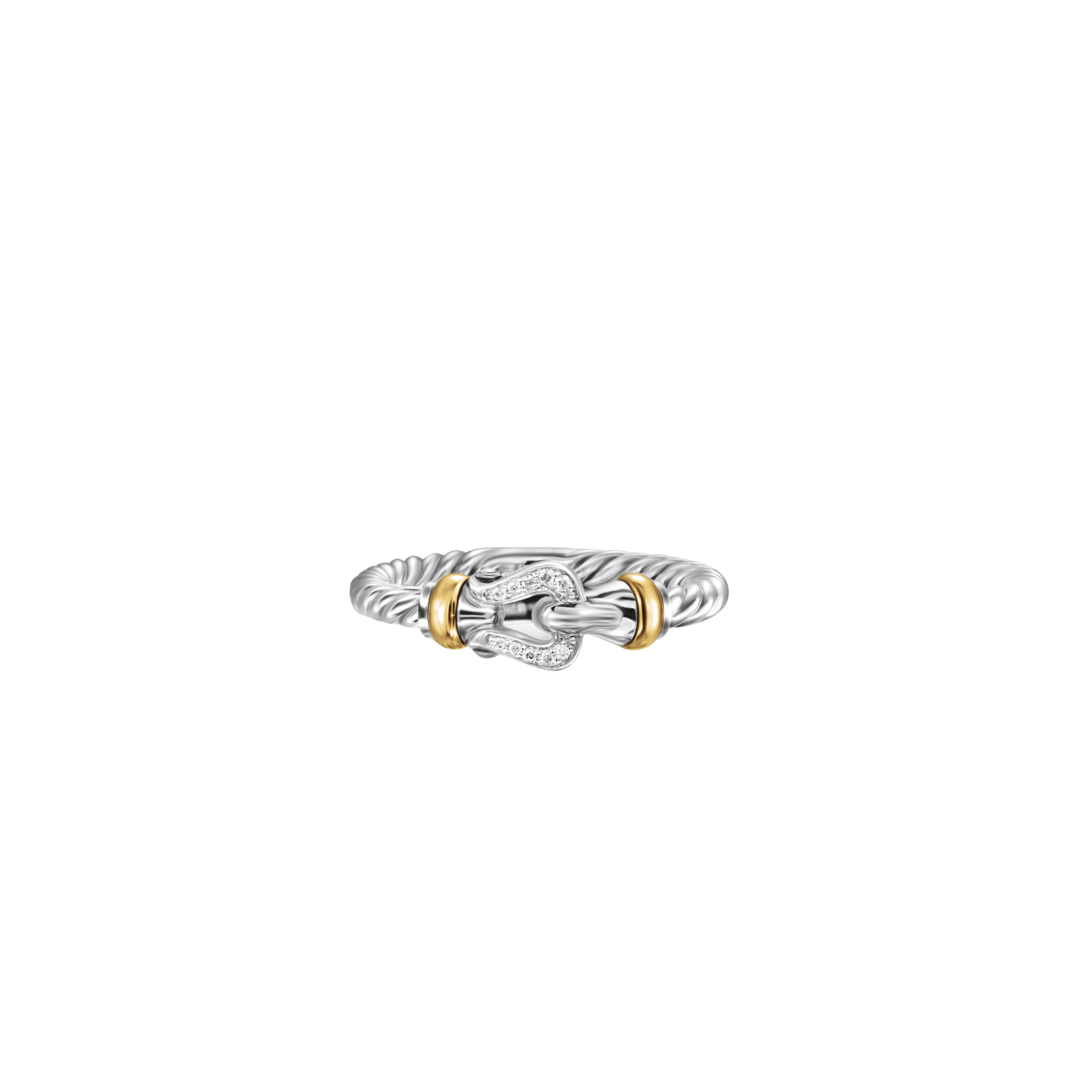Vertical Petite Buckle Ring in Sterling Silver with 18K Yellow Gold and Diamonds, 2mm