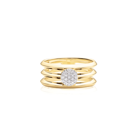 Vertical 14K Yellow Gold Diamond Circle 3 Row Ring