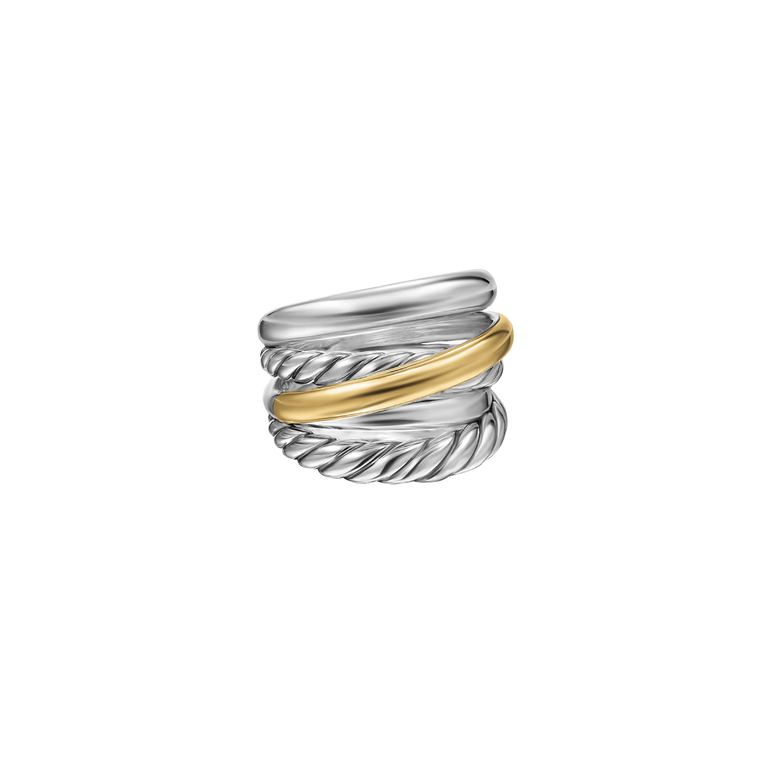 Vertical Crossover Five Row Ring in Sterling Silver with 14K Yellow Gold, 17.5mm