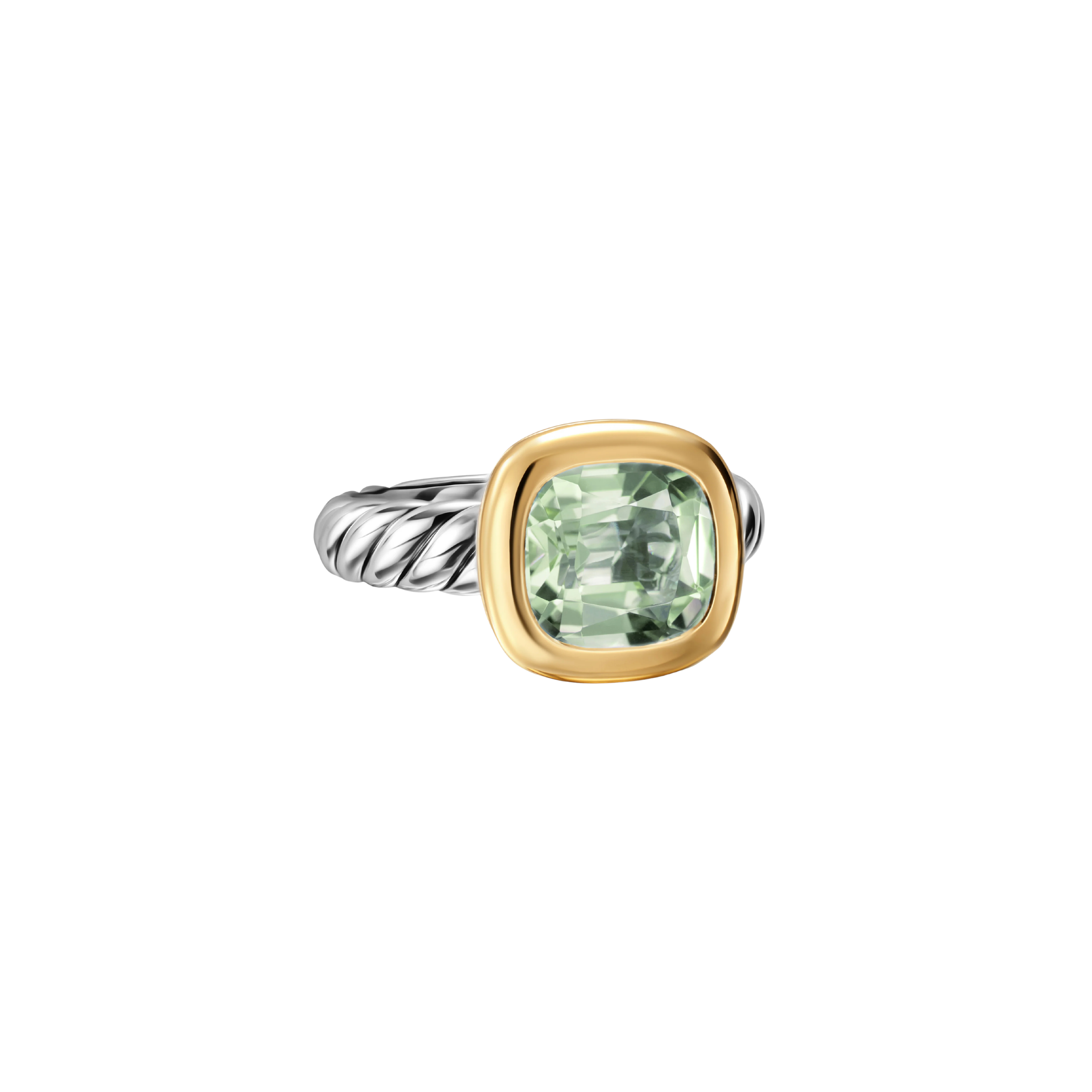 Vertical DY Mercer® Color Stone Ring Sterling Silver with 18K Yellow Gold and Prasiolite, 10mm