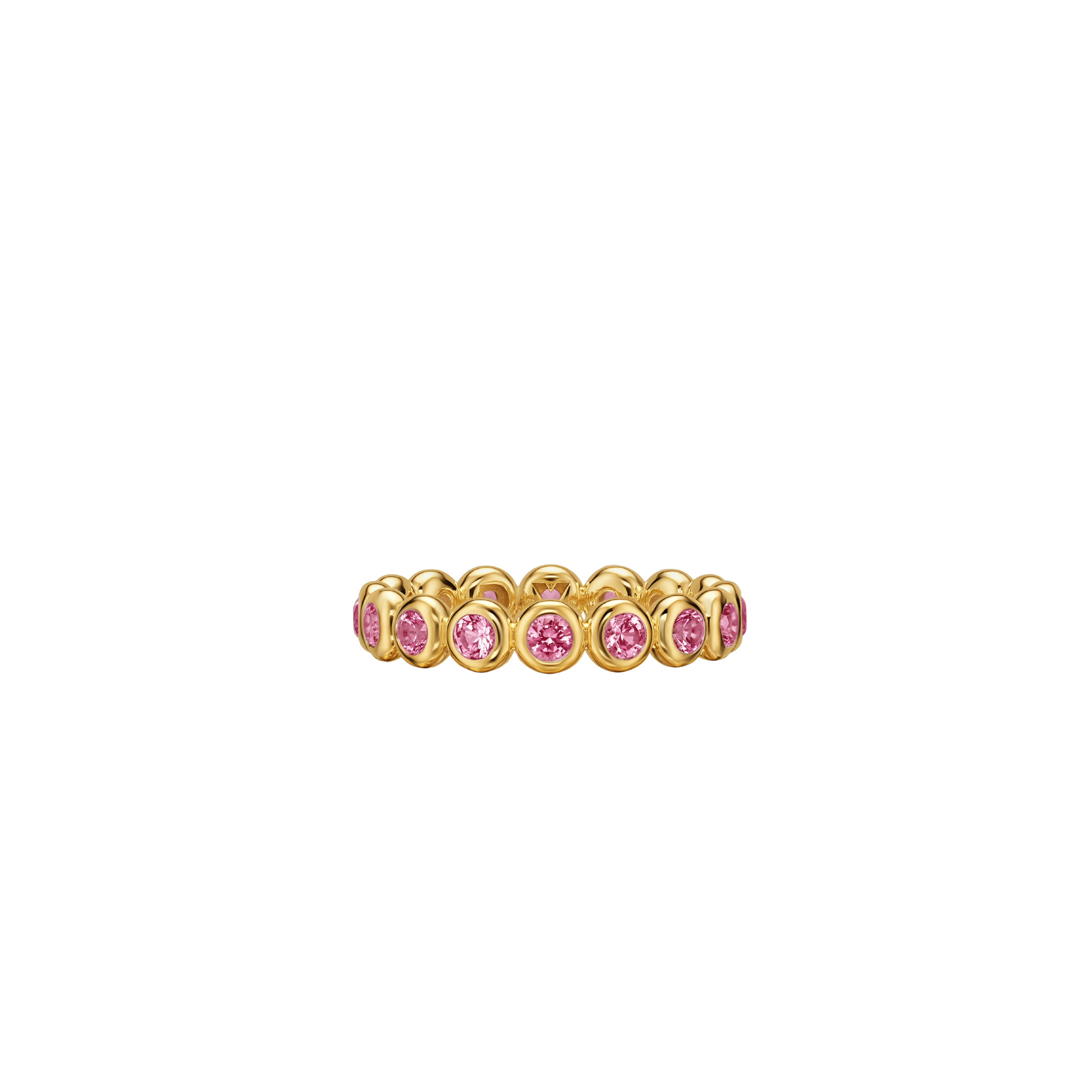 Vertical Bezel Set Band Ring 18K Yellow Gold with Pink Tourmalines, 4mm