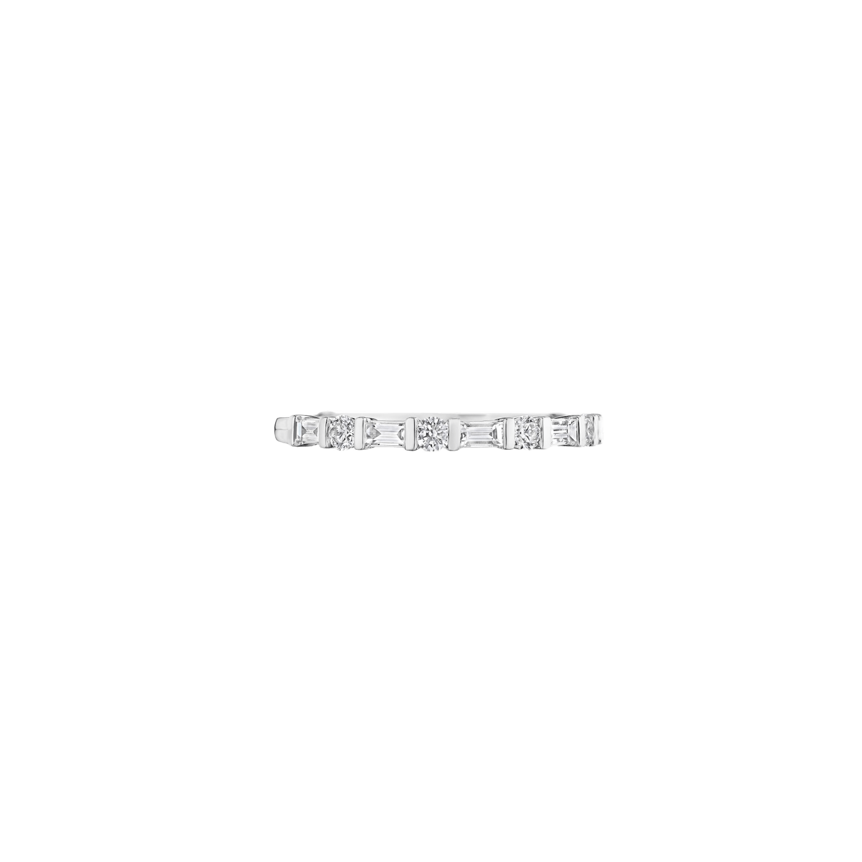 Vertical 14K White Gold Baguette and Round Diamond Band