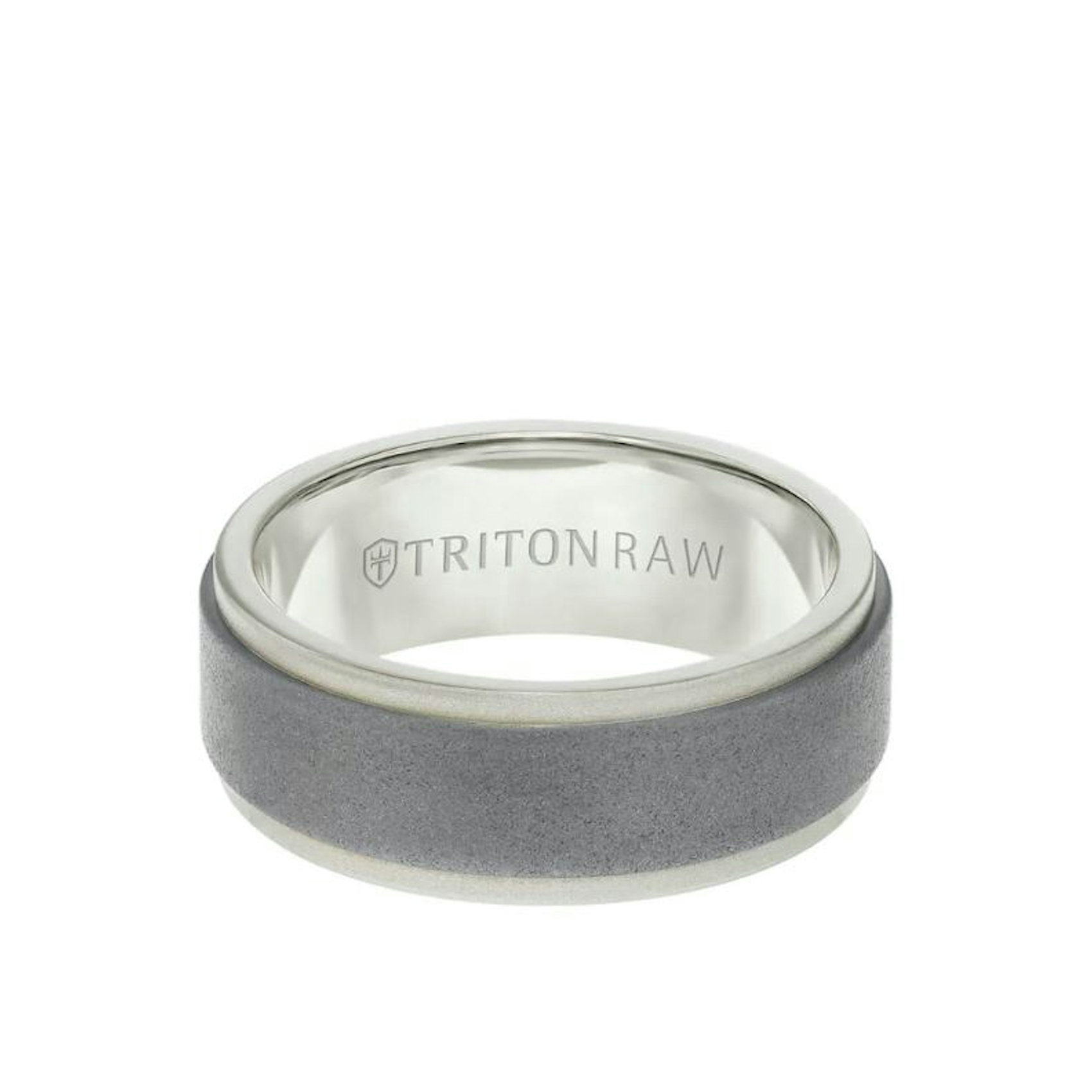 Vertical 18 White Gold and Tungsten Sandblasted Step Edge Band