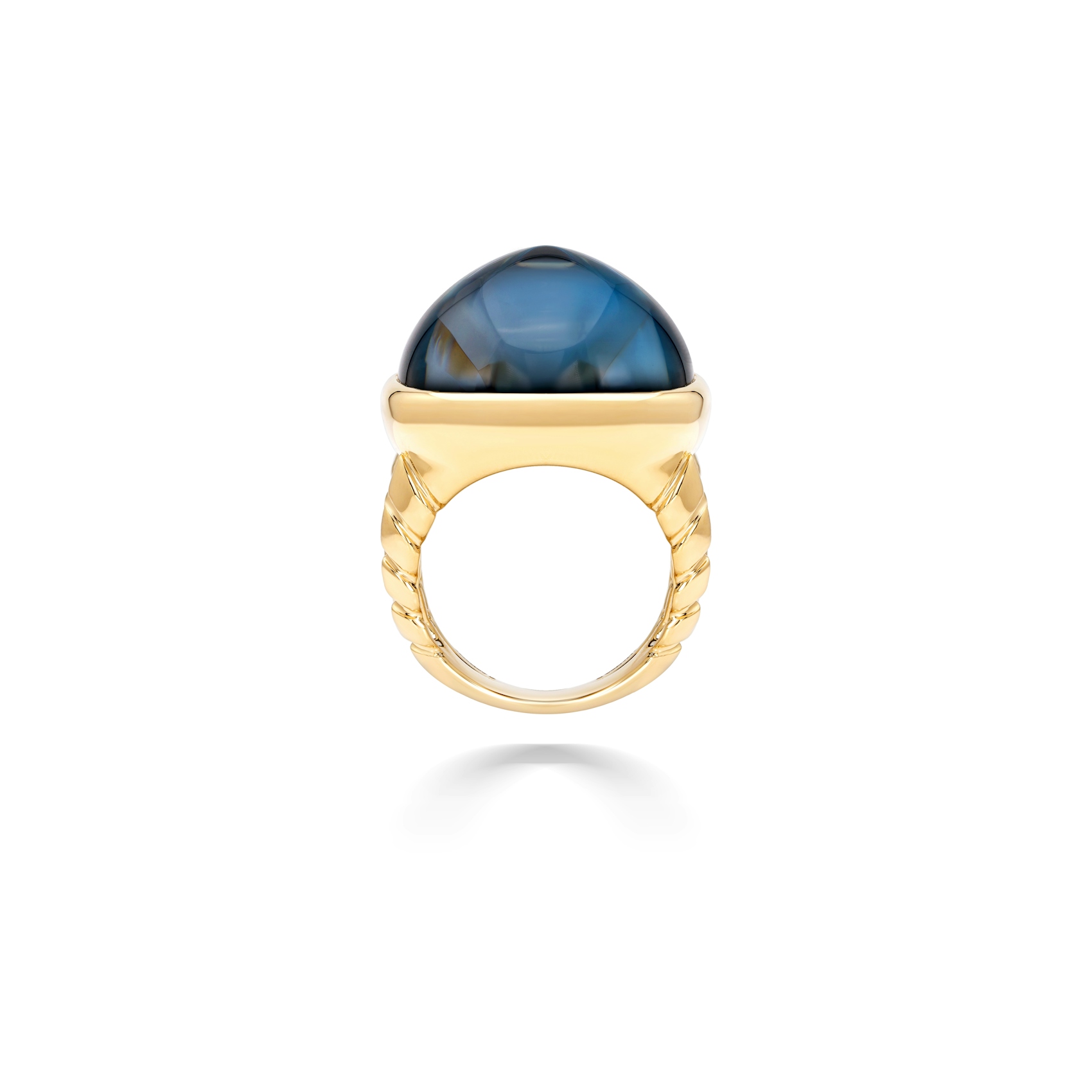 Vertical 18K Yellow Gold Tigella Sugarloaf Blue Topaz Ring