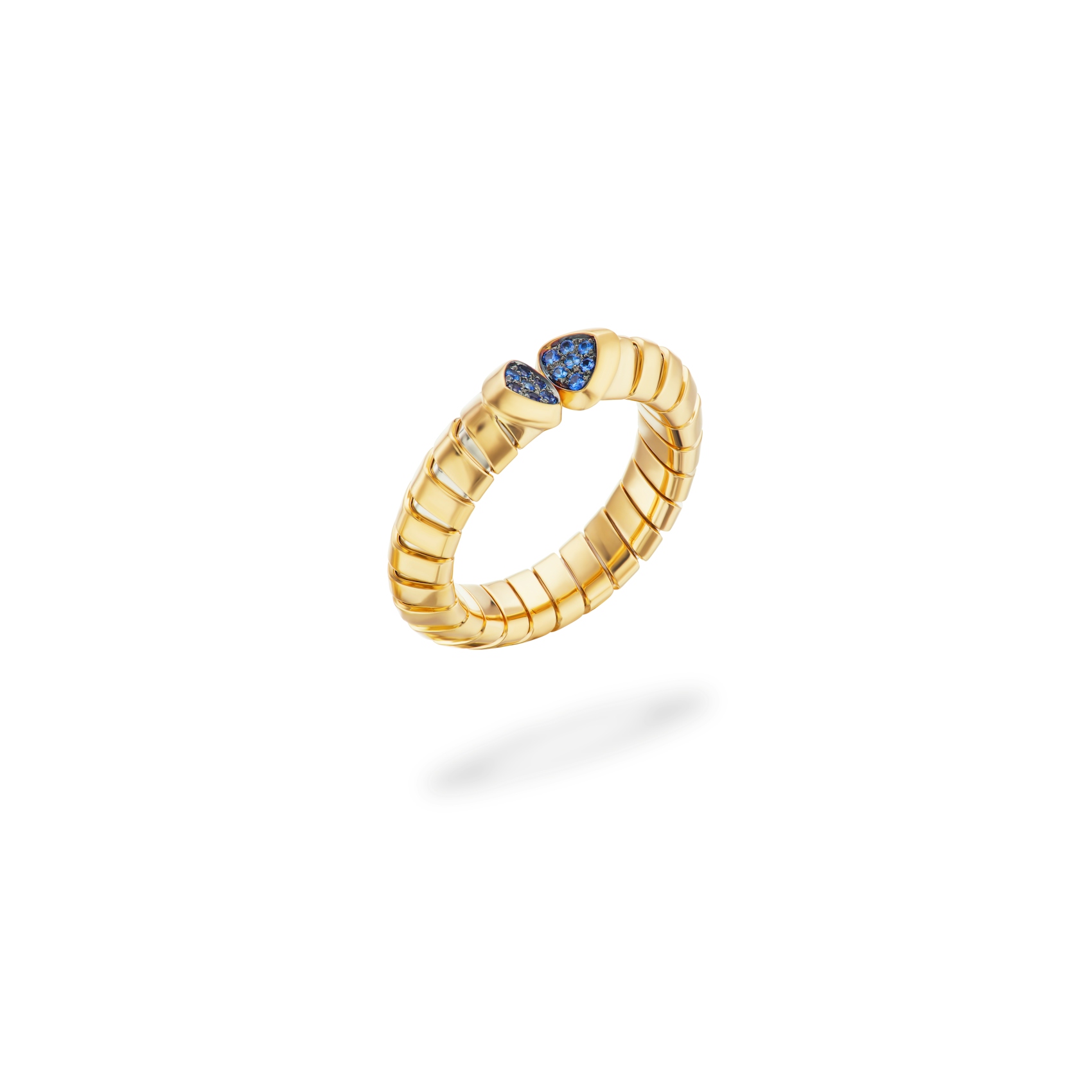 Vertical 18K Yellow Gold Trisolina Blue Sapphire Pave Ring