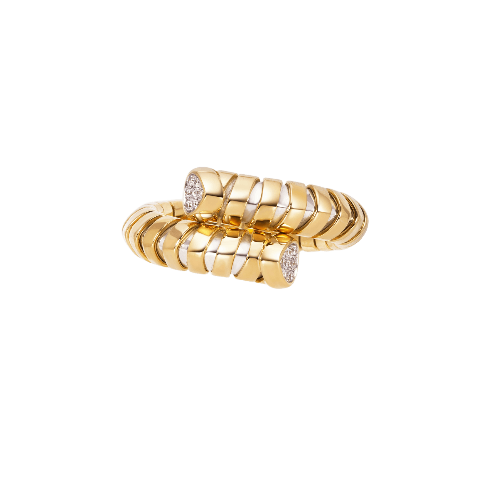 Vertical 18K Yellow Gold Trisolina Pave Diamond Bypass Ring