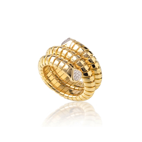 Vertical 18K Yellow Gold Trisola Pave Diamond Three-Row Ring