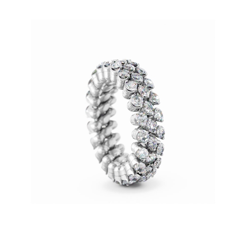 Vertical 18K White Gold Brevetto Diamond 3-Row Multi-Size Ring