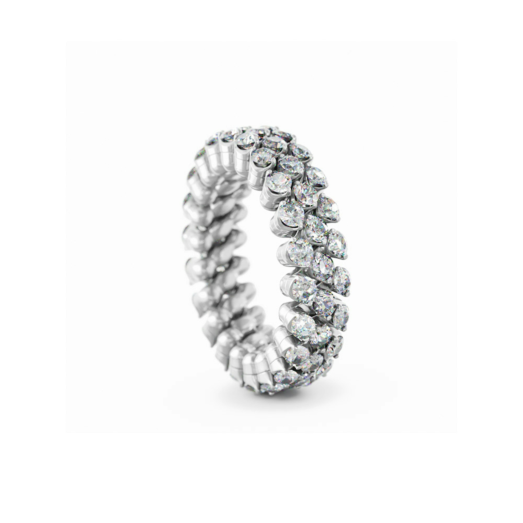 Vertical 18K White Gold Brevetto Diamond 3-Row Multi-Size Ring