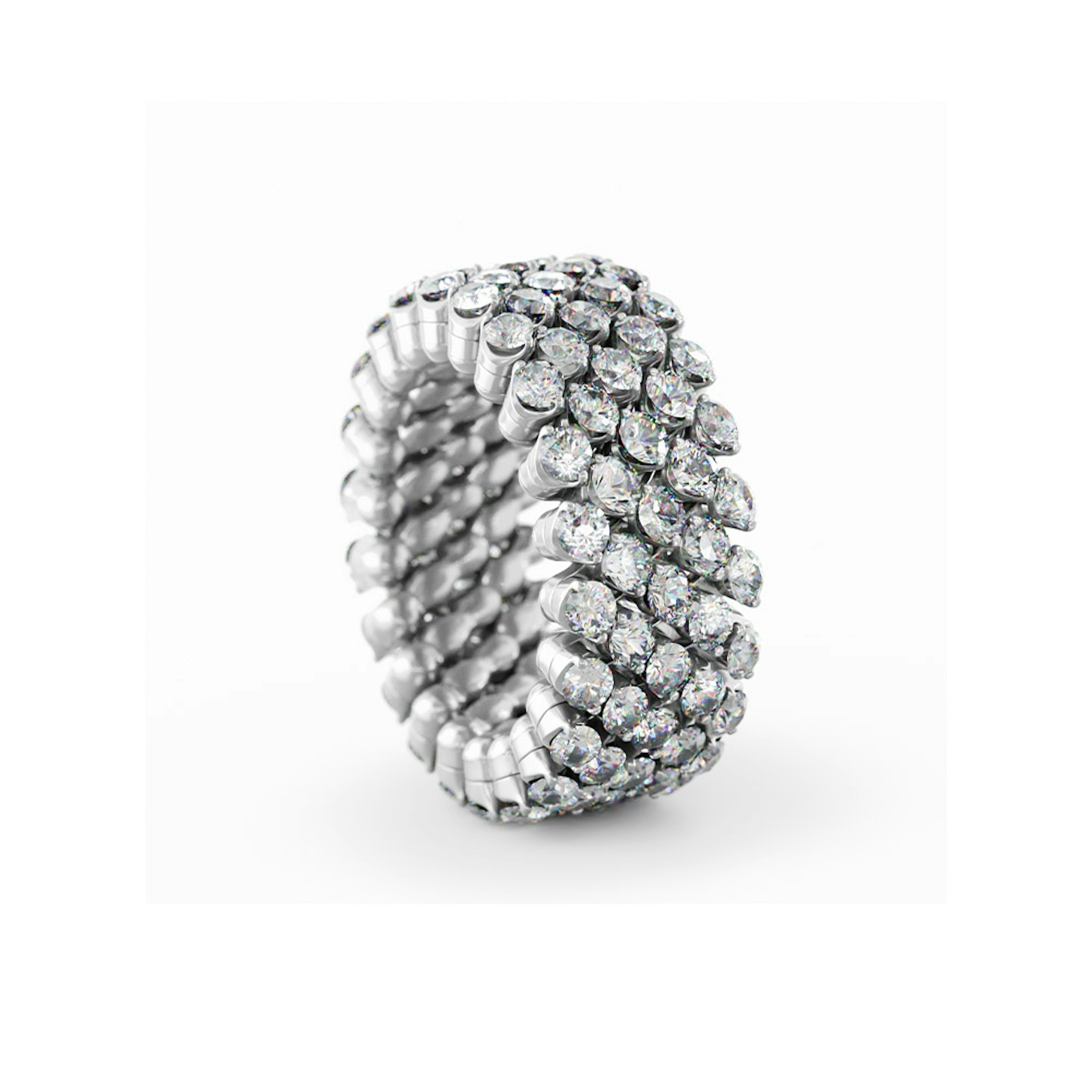 Vertical 18K White Gold Brevetto Diamond 5-Row Multi-Size Ring
