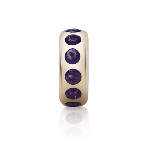 Vertical 14K Yellow Gold Story Beads Amethyst Small Bead Pendant