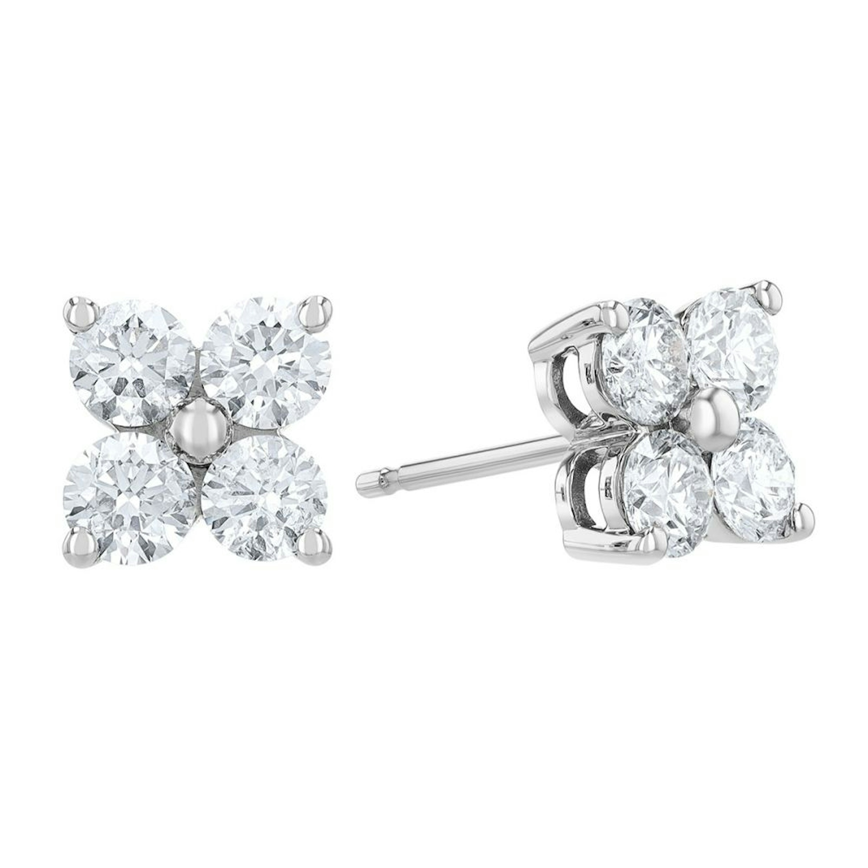 Vertical 14K White Gold Diamond Cluster Stud Earrings