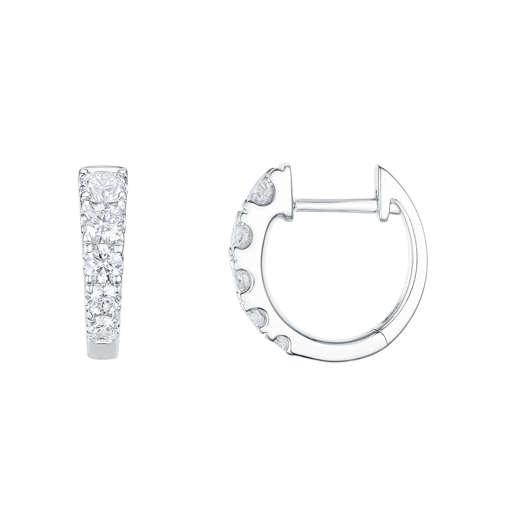 Vertical 18K White Gold Diamond Huggie Hoop Earrings