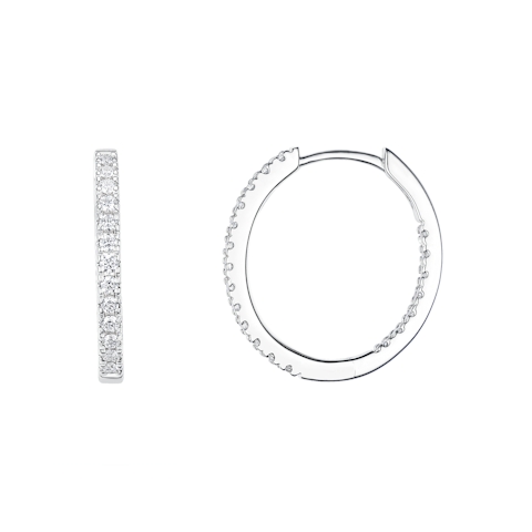 Vertical 18K White Gold Diamond Hoop Earrings