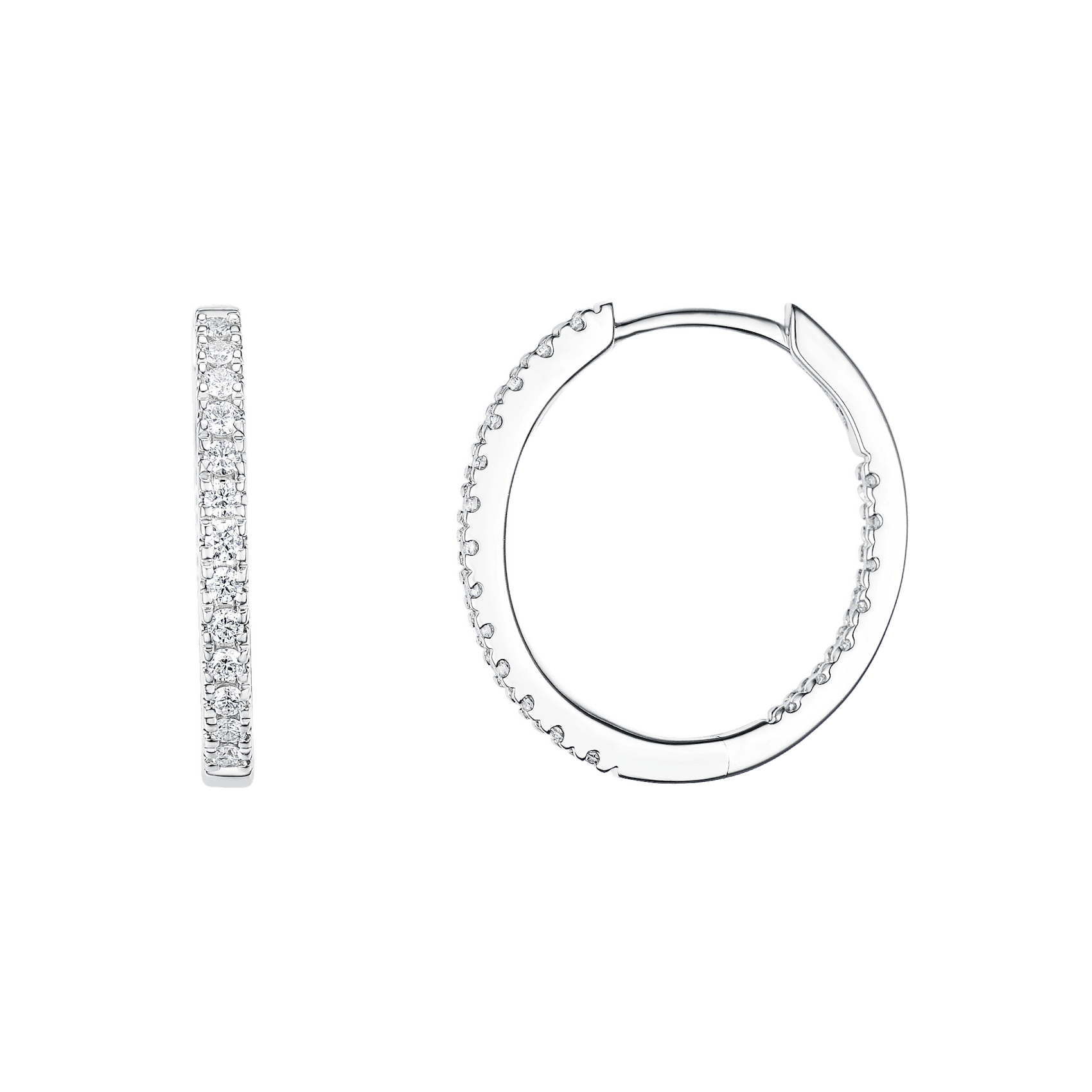 Vertical 18K White Gold Diamond Hoop Earrings
