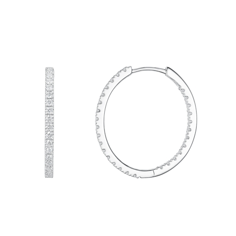 Vertical 18K White Gold Diamond Hoop Earrings