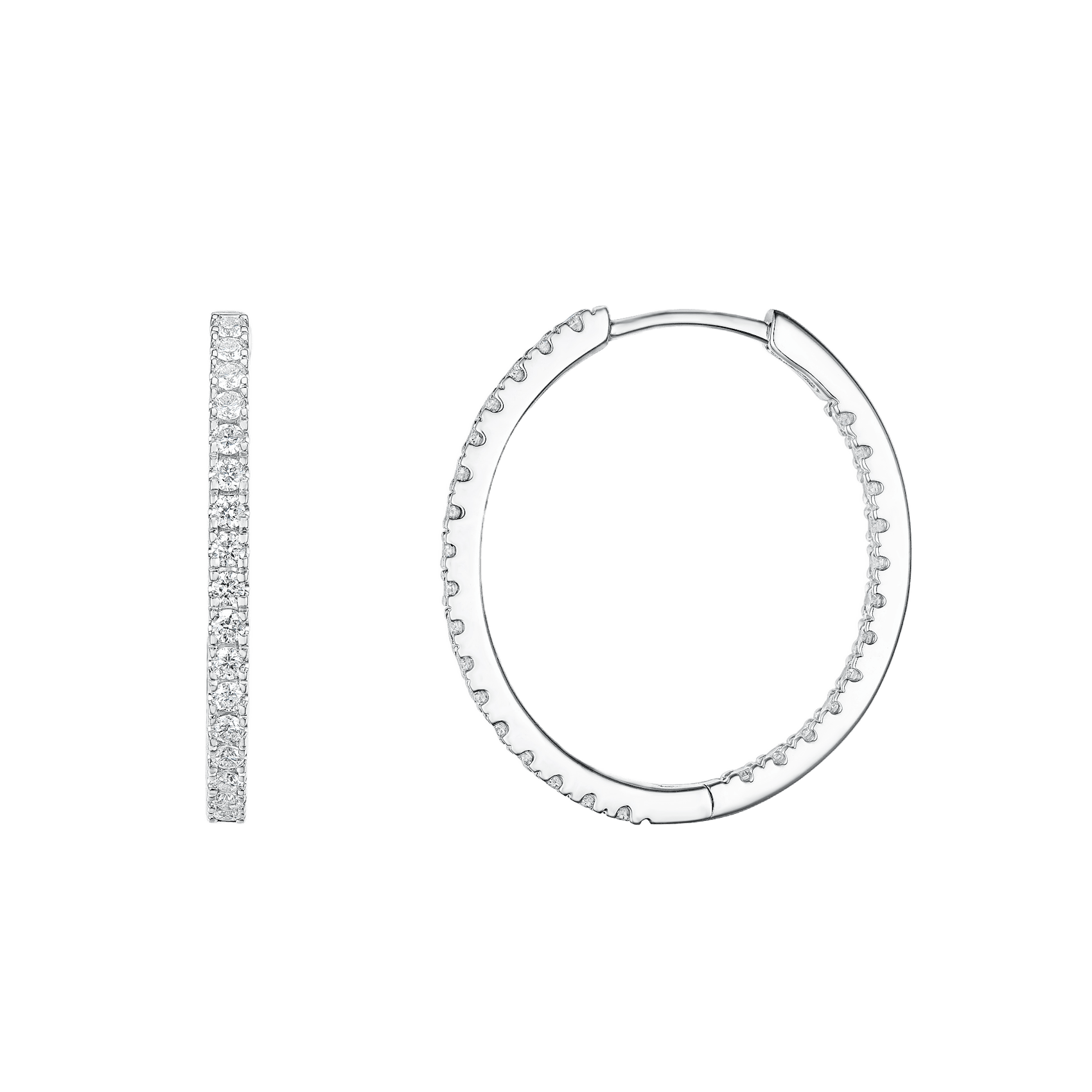 Vertical 18K White Gold Diamond Hoop Earrings