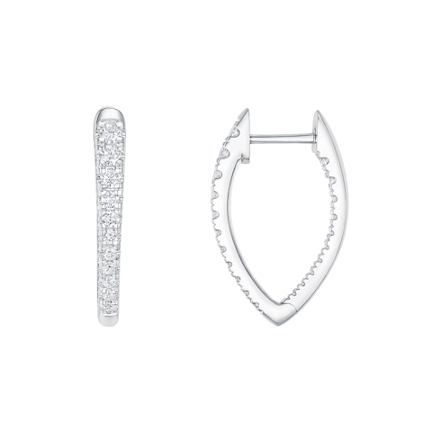 Vertical 18K White Gold Diamond Hoop Earrings