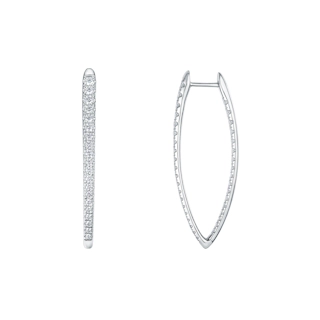 Vertical 18K White Gold Diamond Hoop Earrings