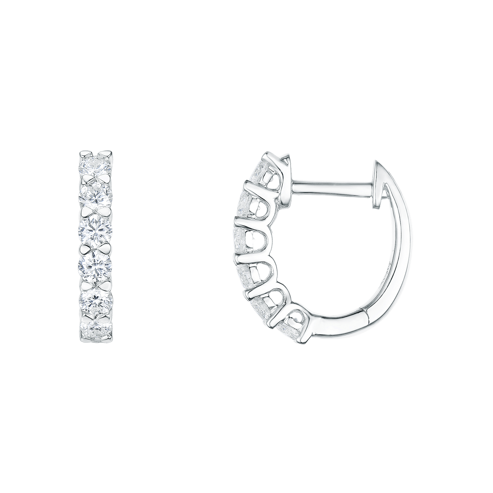 Vertical 18K White Gold Diamond Hoop Earrings
