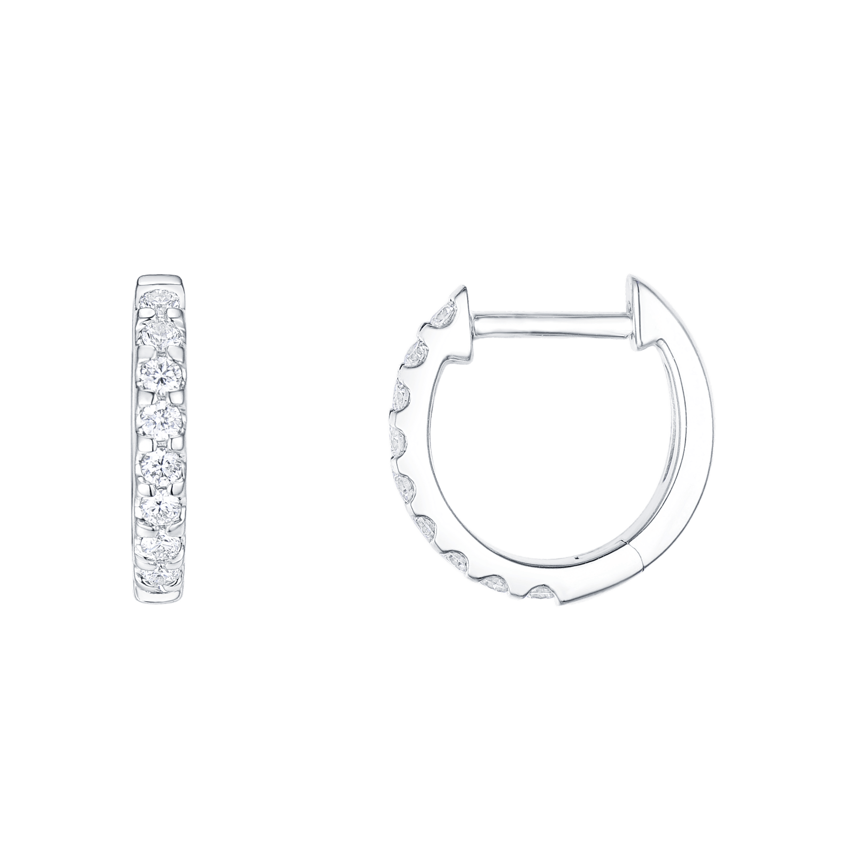 Vertical 18K White Gold Diamond Hoop Earrings