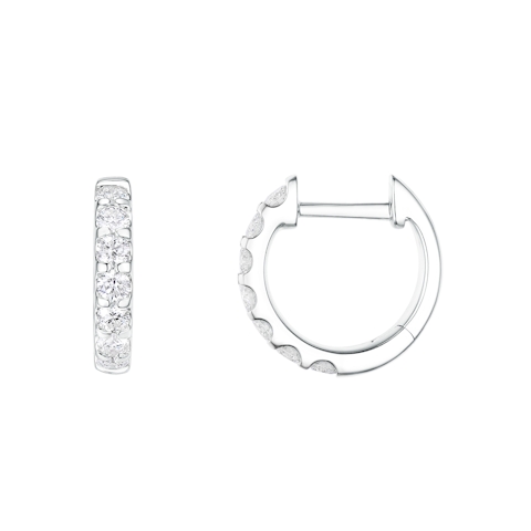 Vertical 18K White Gold Diamond Hoop Earrings