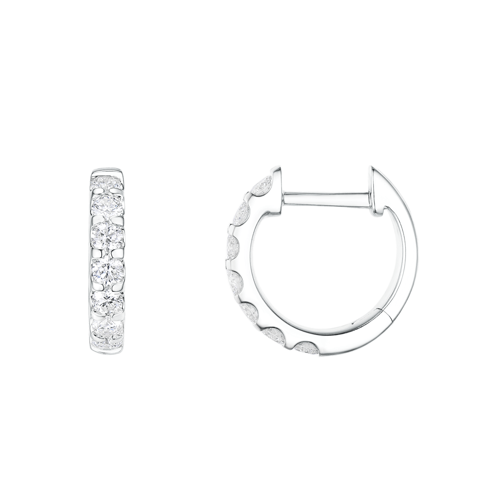 Vertical 18K White Gold Diamond Hoop Earrings