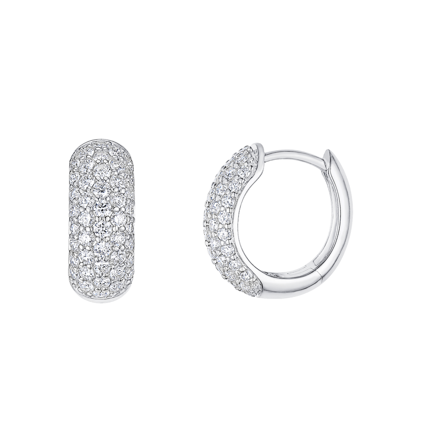 Vertical 18K White Gold Diamond Huggie Hoop Earrings