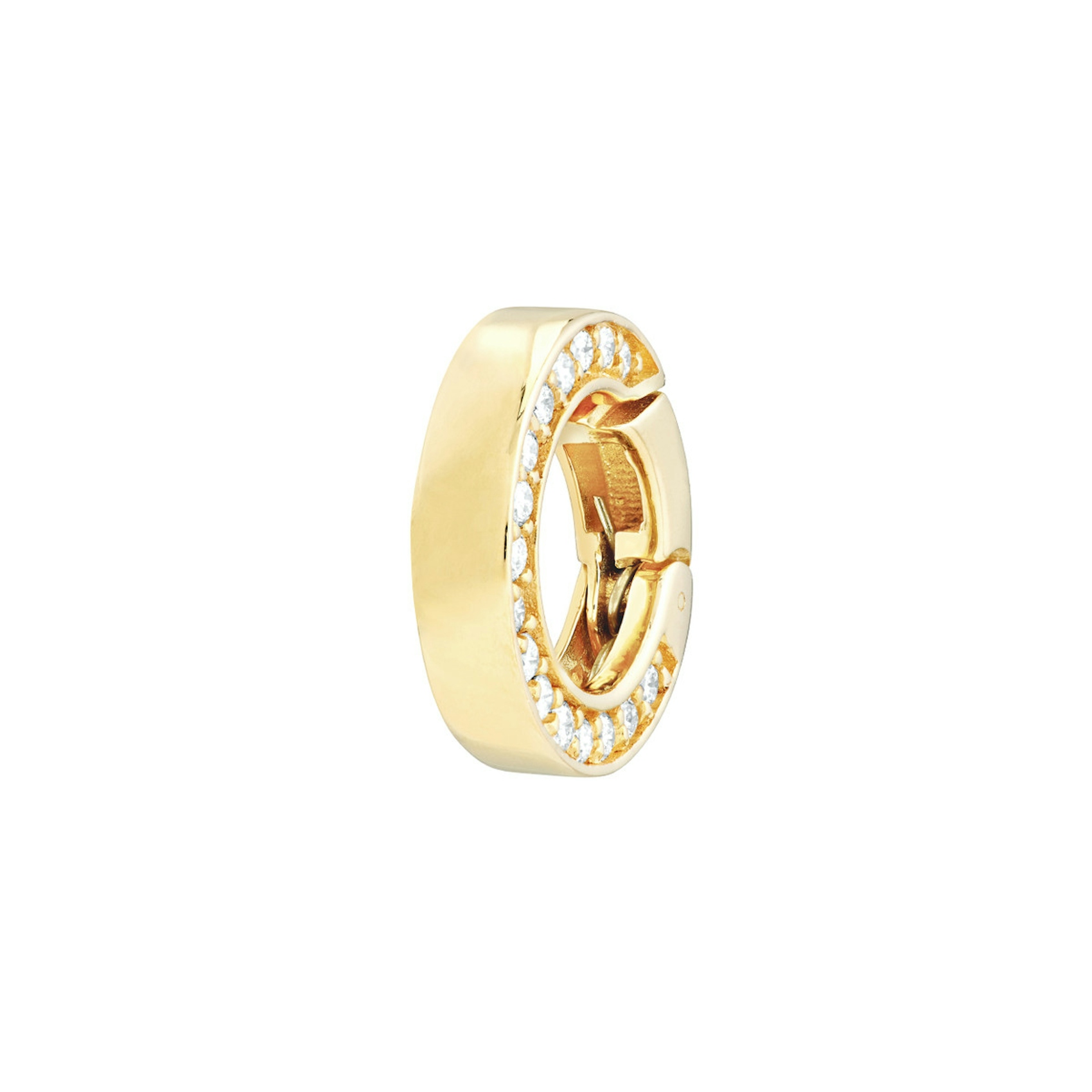 Vertical 14K Yellow Gold Diamond Pave Circle Charm Lock