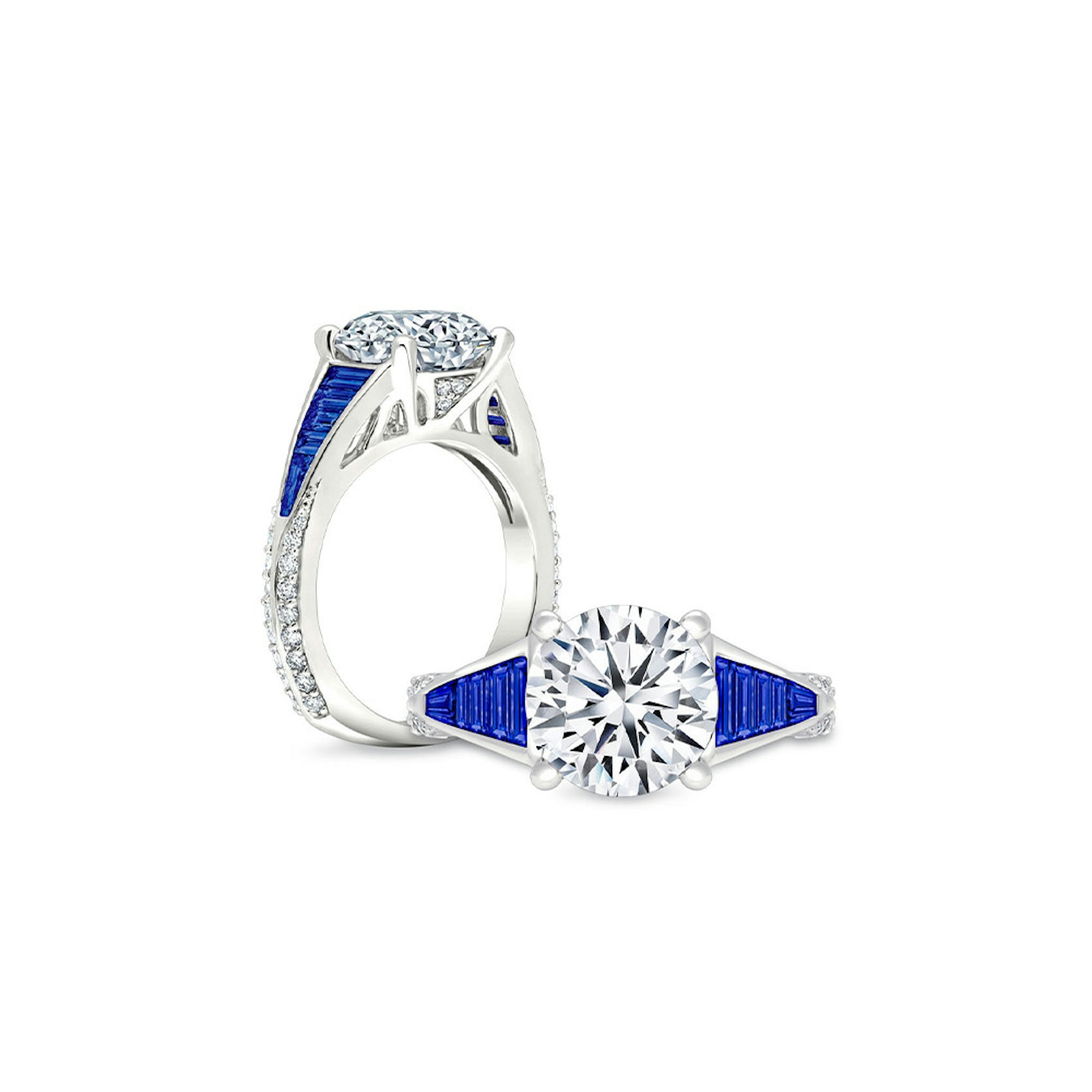 Vertical 14K White Gold Diamond and Sapphire Semi-Mount