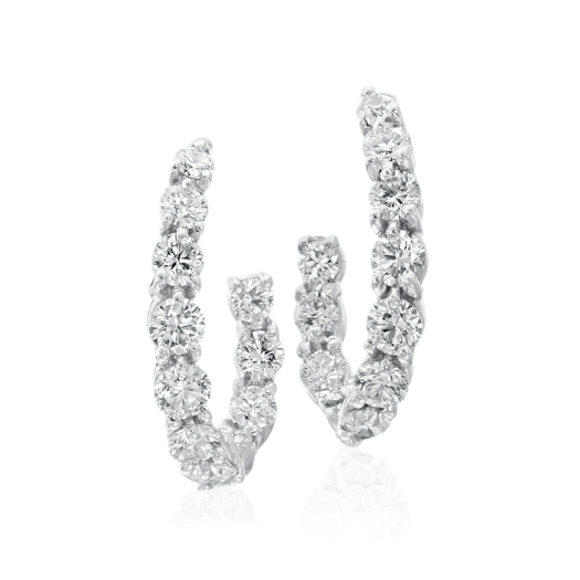 Vertical Platinum New Moon Round Diamond Hoop Earrings