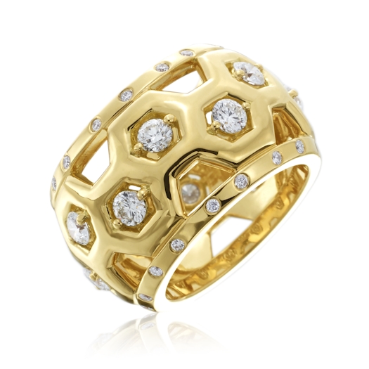 Vertical 18K Yellow Gold B Round Diamond Dome Ring