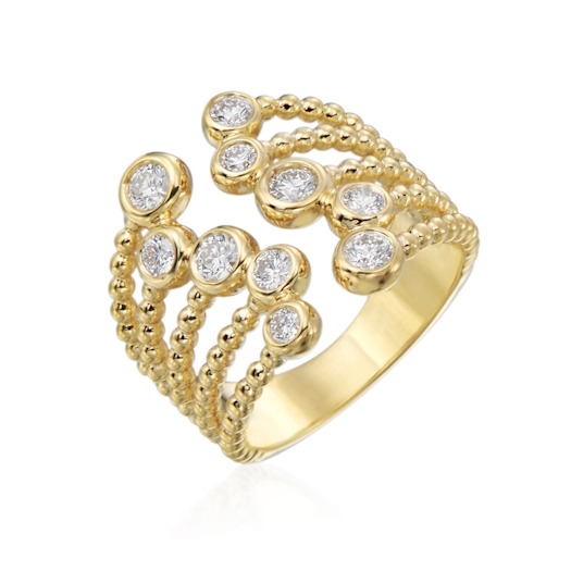 Vertical 18K Yellow Gold Nutmeg Round Diamond Cuff Ring