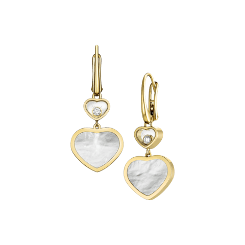 Vertical 18KT Yellow Gold Diamond Heart Heart Earrings