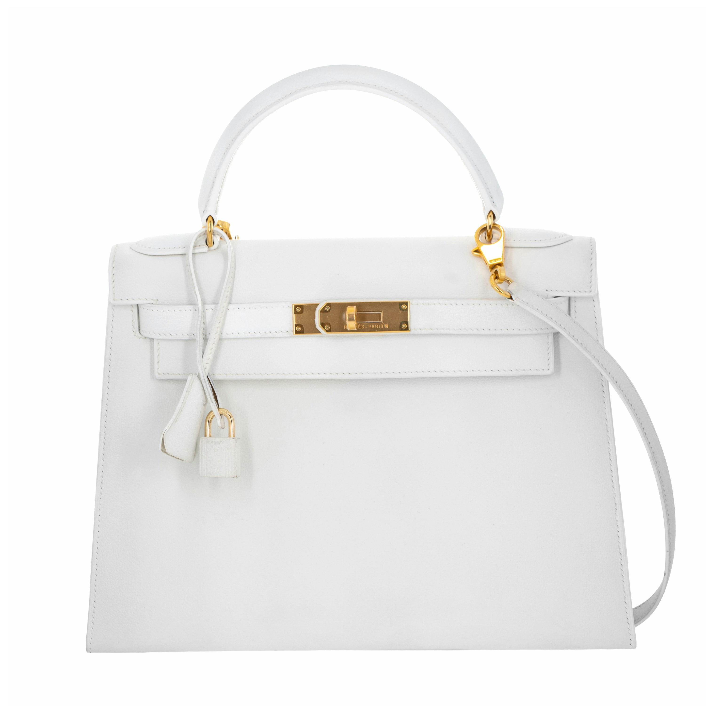 Hermès Sellier Evergrain Kelly 28 White