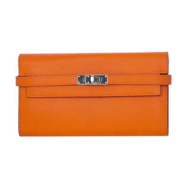 HERMES エルメス フレカンス セリエボタン ニットキャップ＆手袋セット Pre-Owned Hermès Chevre Mysore Kelly To Go Wallet Orange