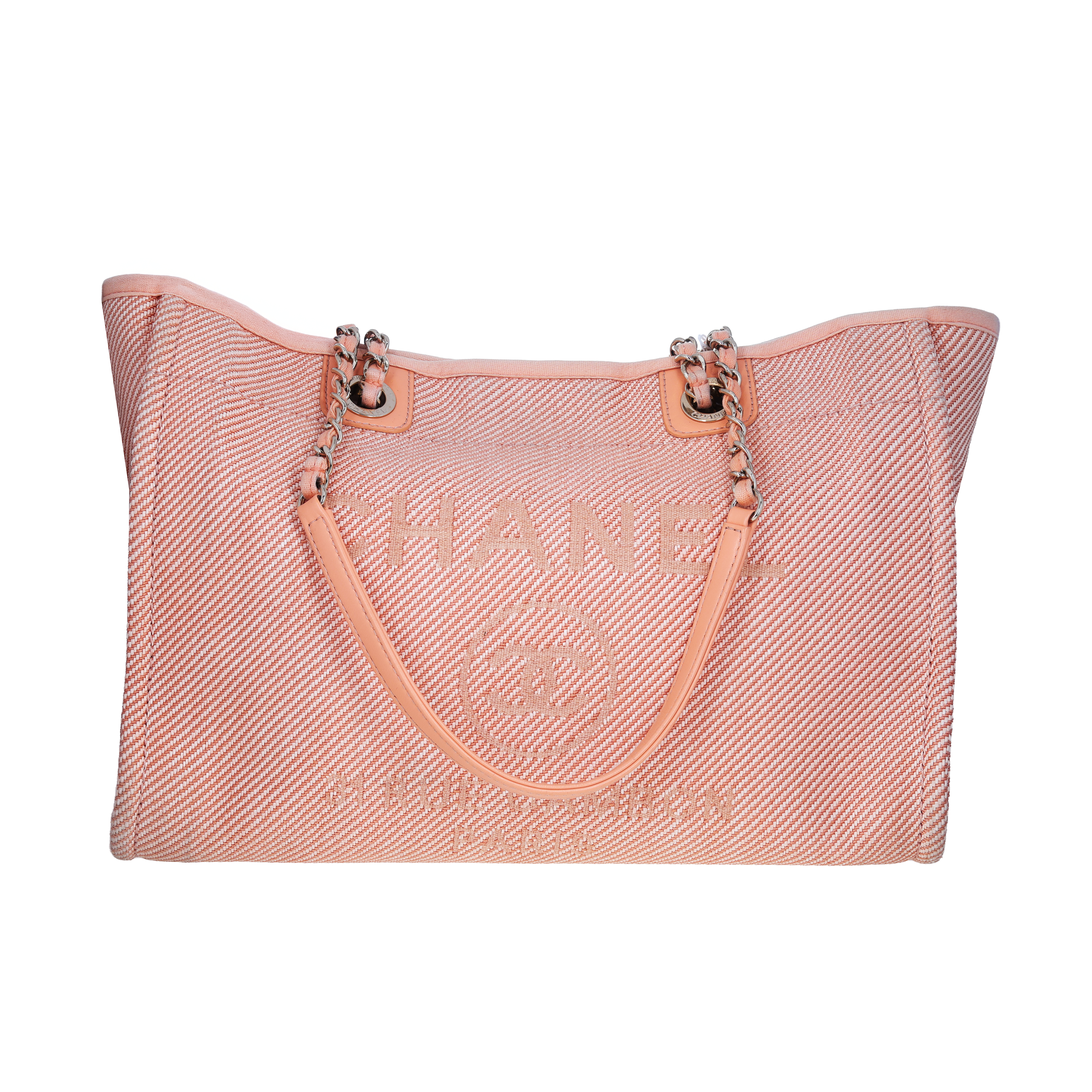 Pre-Owned Chanel Mixed Fibers Deauville Tote Medium Orange