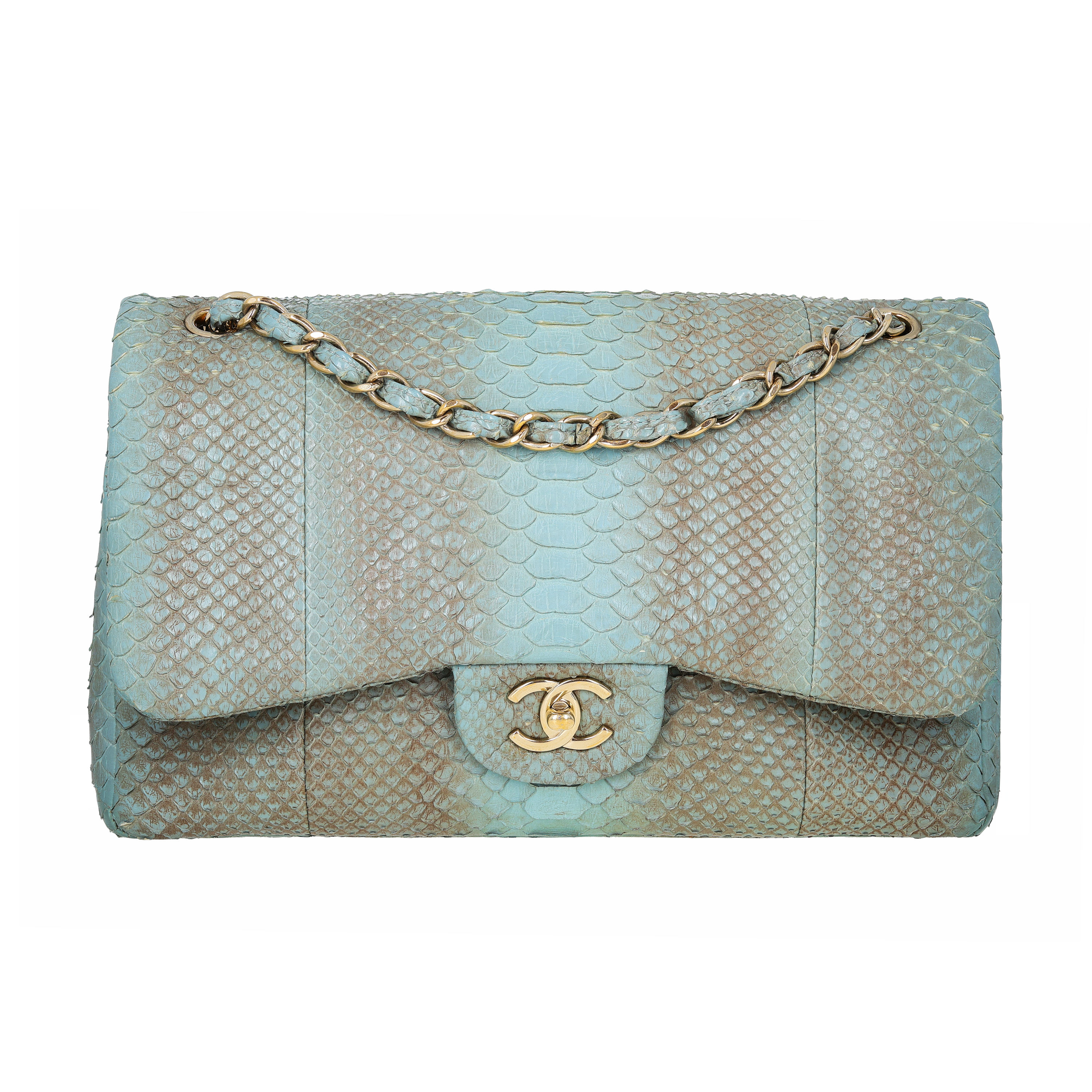 Pre-Owned Chanel Python Classic Double Flap Jumbo Multicolor