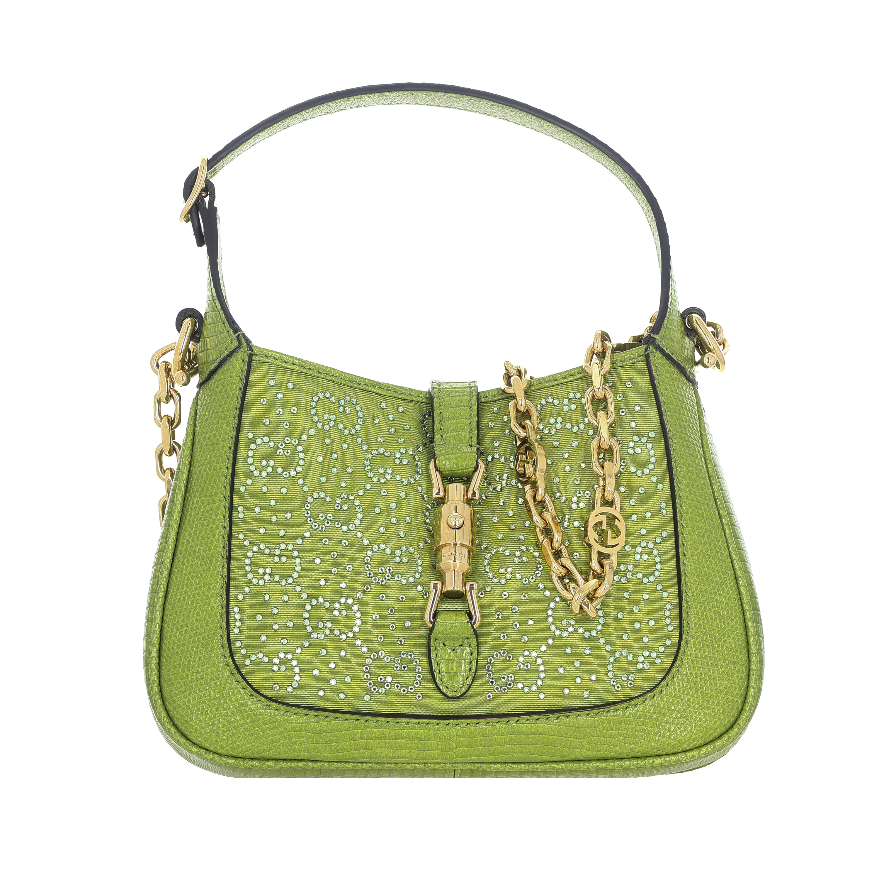グッチ　GUCCI　パーティーバック Pre-Owned Gucci GG Embellished Canvas with Lizard Jackie 1961