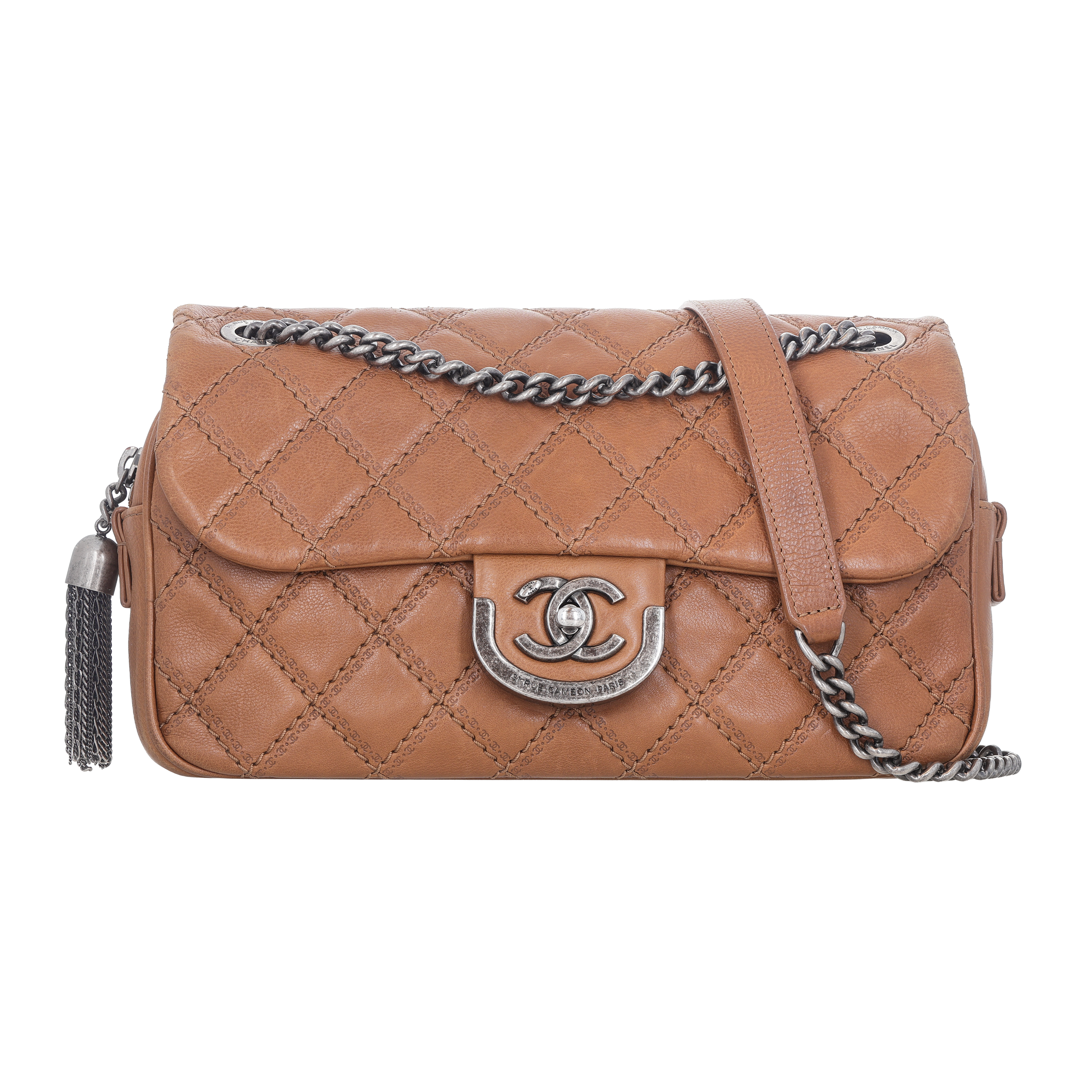 ヴィンテージCHANEL ブラウン　カメリア　コサージュ Pre-Owned Chanel Quilted Calfskin Paris-Edinburgh Coco Sporran