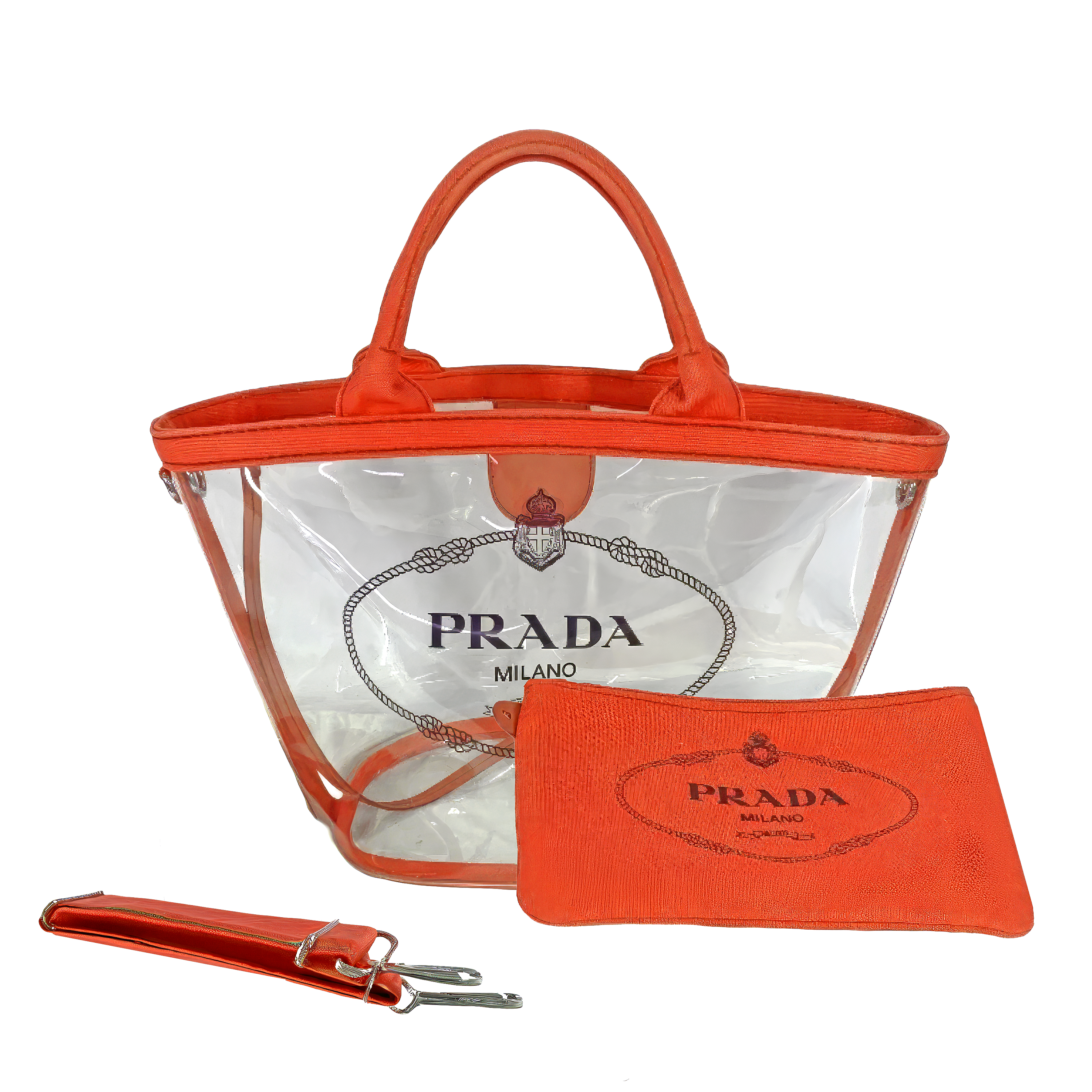 Pre-Owned Prada PVC with Leather Vinyl Canapa Convertible Tote