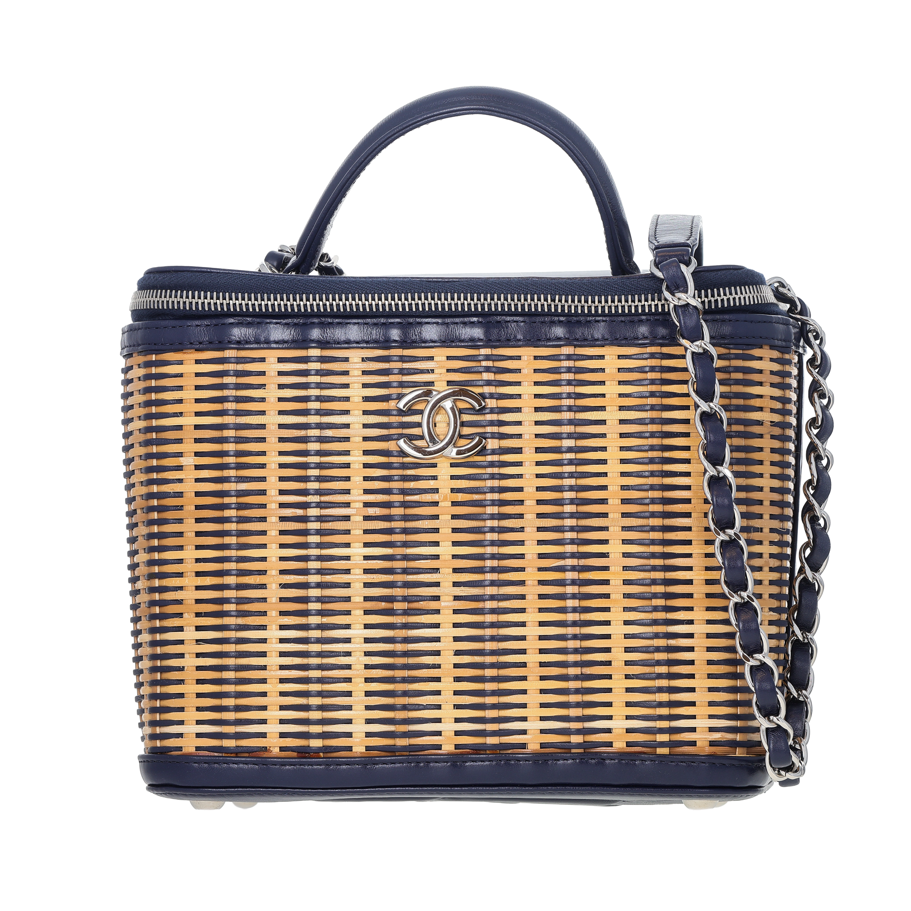 Pre-Owned Chanel Woven Raffia with Calfskin Take Away Vanity Case