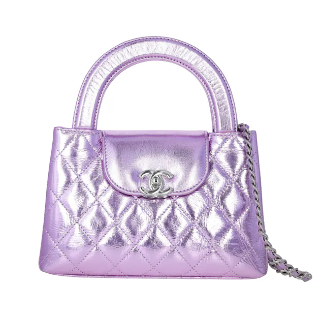 Chanel Metallic Quilted Aged Calfskin Nano Kelly Shopper Pink